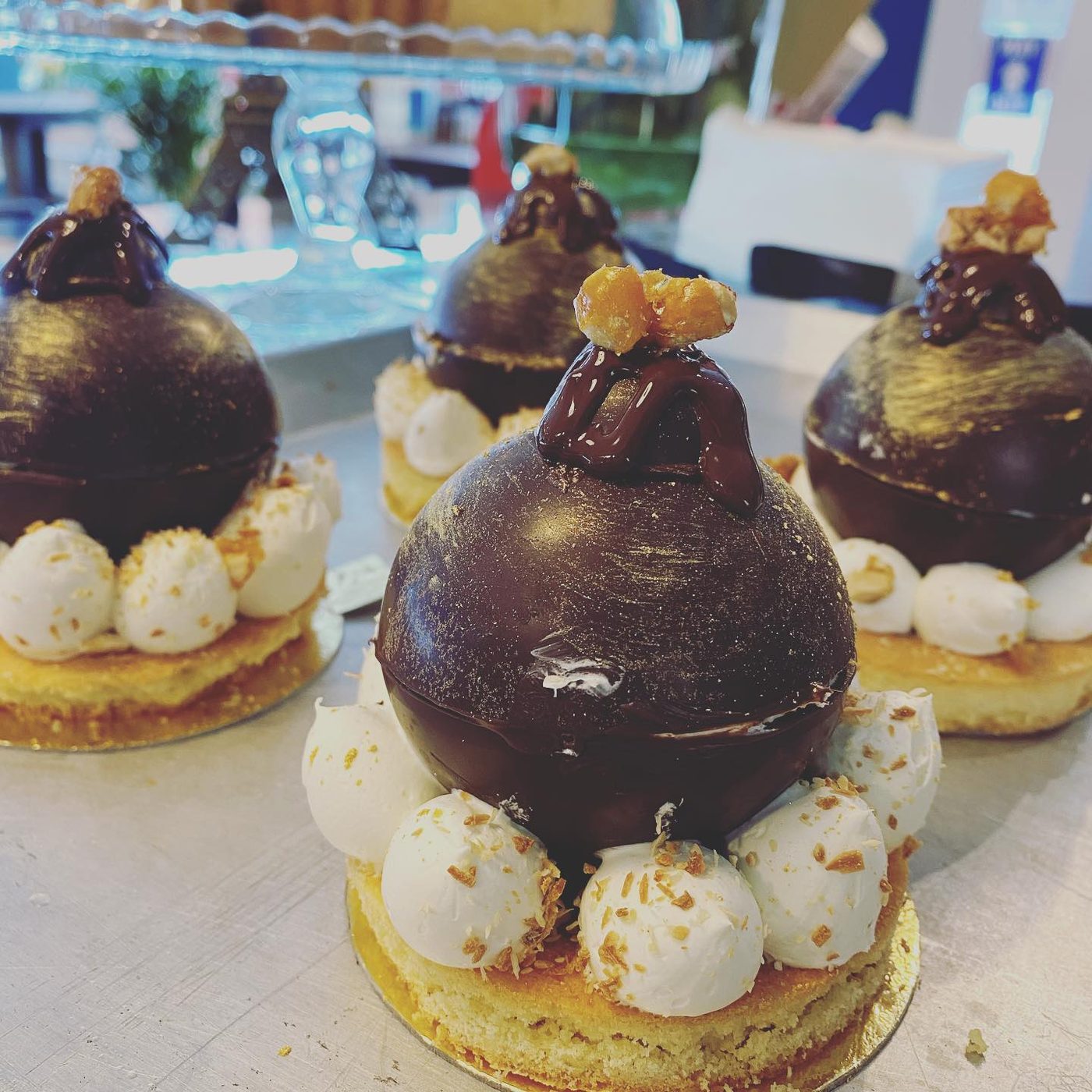 Chocolat Royal — a chocolate mousse dome on caramel praline